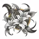 katana and spider lily tattoo design idea
