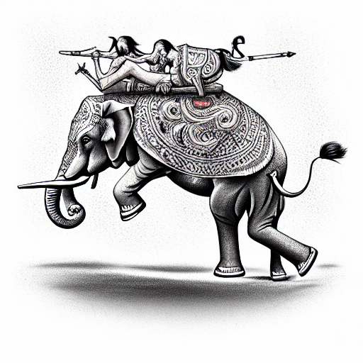 man spearing elephant on horseback tattoo design idea
