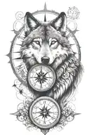 wolf,clock,compass tattoo design idea