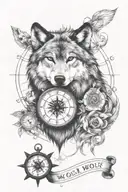 wolf,clock,compass tattoo design idea