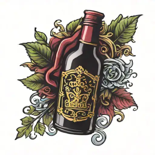 wine bottle royal crown bottle filled tattoo design idea