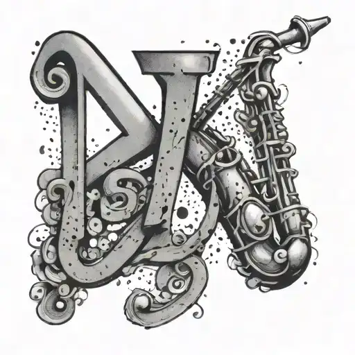 the word 'Wods' with the 'd' as a saxophone intertwined tattoo design idea