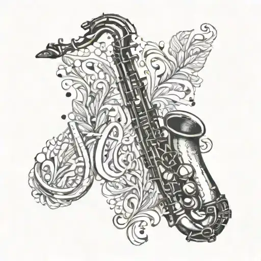 the word Woods with the d as a saxophone intertwined tattoo design idea
