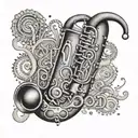 the word 'Wods' with the 'd' as a saxophone intertwined tattoo design idea