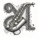 the word 'Wods' with the 'd' as a saxophone intertwined tattoo design idea