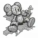 A black and grey tattoo of a shattered kaws toy with the words 'fuck love' subtly incorporated into the design  tattoo design idea