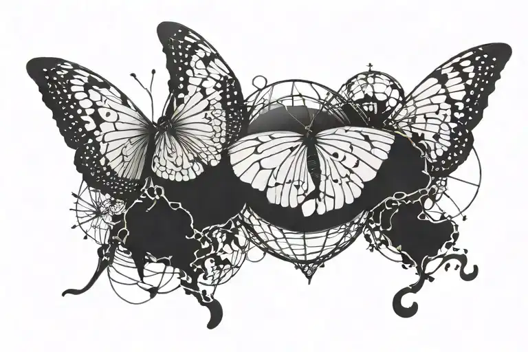 A butterfly with a globe pattern on its wings, symbolizing the beauty and vastness of the world tattoo design idea