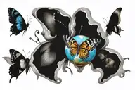 A butterfly with a globe pattern on its wings, symbolizing the beauty and vastness of the world tattoo design idea