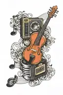 music notes, cassette tapes, vinyl, tattoo design idea