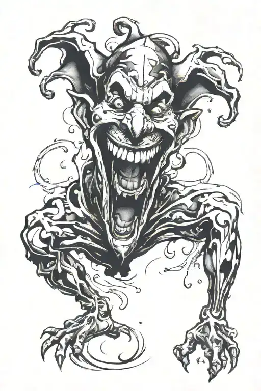 abstract oil spill suminagashi laughing jester tattoo design idea