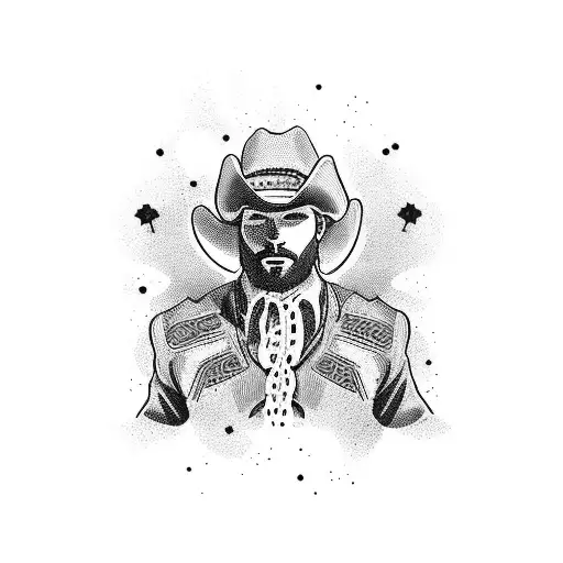 cowboy kneeing down infront of a cross tattoo design idea