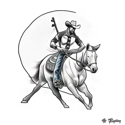 cowboy kneeing down infront of a cross with his horse by his side tattoo design idea
