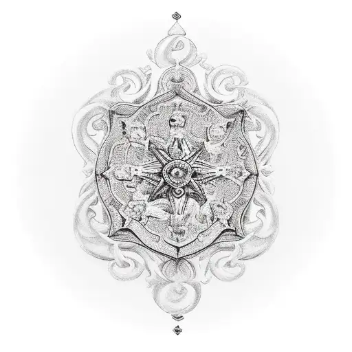 Santa Maria com três cruzes e um anjo o local seria o braço  tattoo design idea