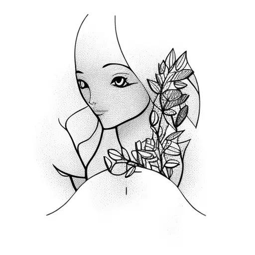 girl with olive tree leaves tattoo design idea