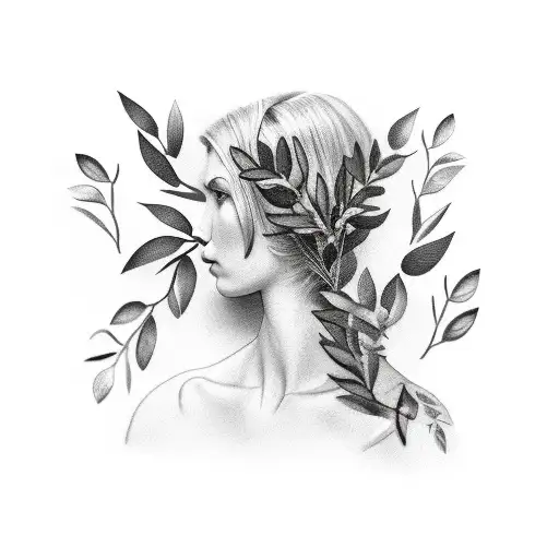 girl with olive tree leaves tattoo design idea