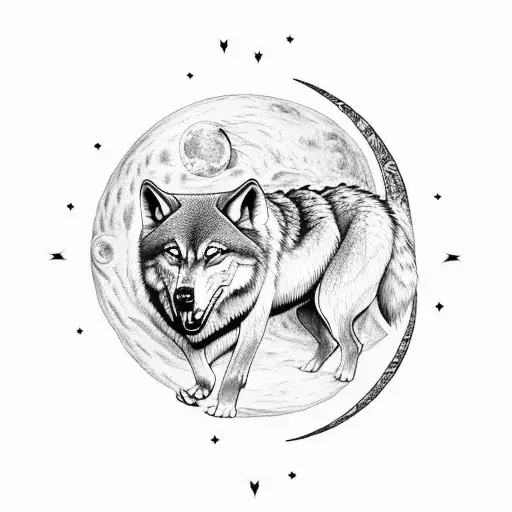 wolfs chasing the sun and moon Nordic  tattoo design idea