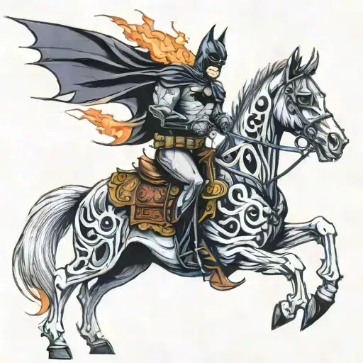 Batman riding a burning skeleton horse tattoo design idea