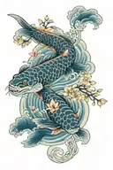 koi fish, turtle, plum blossom,water waves, lotus flower, water dragon    tattoo design idea