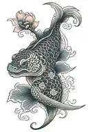 koi fish, turtle, plum blossom,water waves, lotus flower, water dragon    tattoo design idea