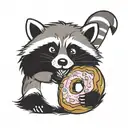 raccoon eating a donut  tattoo design idea
