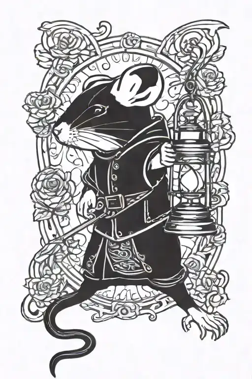 archer mouse holding a lantern tattoo design idea
