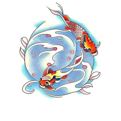 A traditional tattoo of a Japanese koi fish swimming among cherry blossom trees tattoo design idea