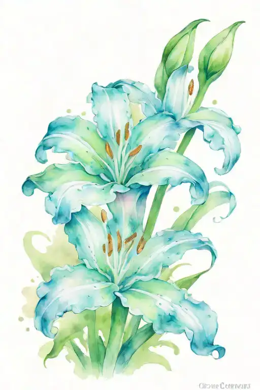 A Jade colored Lilly Flower growing out of tattered dirt tattoo design idea