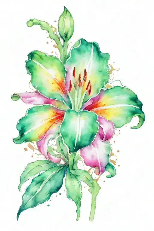 A Jade colored Lilly Flower growing out of tattered dirt tattoo design idea