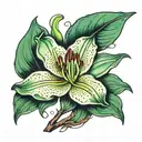 A Jade colored Lilly Flower growing out of tattered dirt tattoo design idea