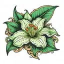 A Jade colored Lilly Flower growing out of tattered dirt tattoo design idea