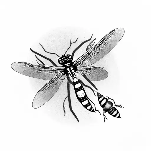 Japanese style dragonfly with ladybug wings tattoo design idea