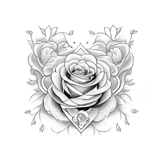 feminine initials CJ with hearts and roses tattoo design idea
