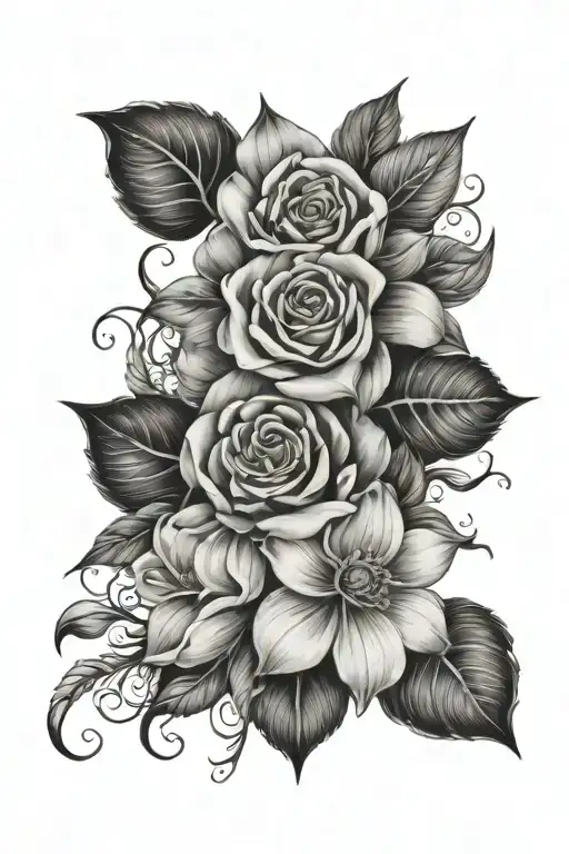 Names Jill Nicolette Juliana Eve with flowers tattoo design idea