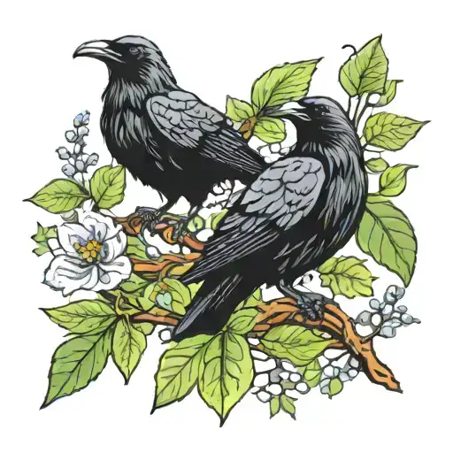 Raven sits on a branch of laurel ivy and vine tattoo design idea