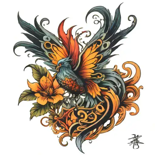 phoenix butterfly  tattoo design idea