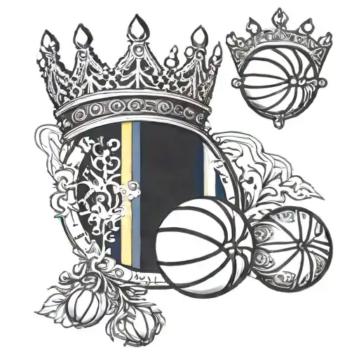 A tattoo combining elements of the Ukrainian flag, a basketball, and a crown tattoo design idea