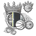 A tattoo combining elements of the Ukrainian flag, a basketball, and a crown tattoo design idea