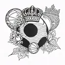 A tattoo combining elements of the Ukrainian flag, a basketball, and a crown tattoo design idea