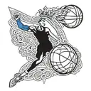 A tattoo combining elements of the Ukrainian flag, a basketball, and a crown tattoo design idea