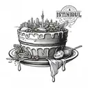 Design a tattoo of a plate of delicious food with Istanbul skyline in the background tattoo design idea
