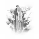 crumbling skyscraper in rubble tattoo design idea