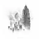 crumbling skyscraper in rubble tattoo design idea