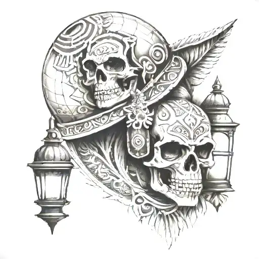 Krieger Aztec, Maori tattoo, skull, Lantern , death tattoo design idea