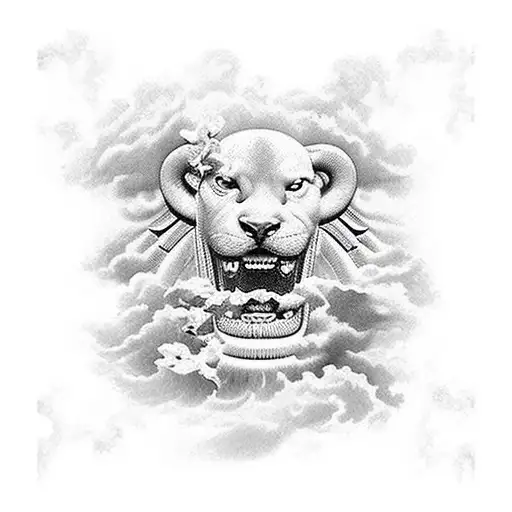 (Pearly gates with parents birthdays in steps) Roman numbers + clouds tattoo design idea