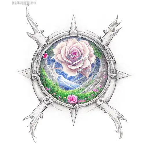 hobbit door with roses and big dipper tattoo design idea