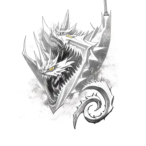 An epic battle scene between Ichigo Kurosaki from Bleach and a mechanical dragon tattoo design idea