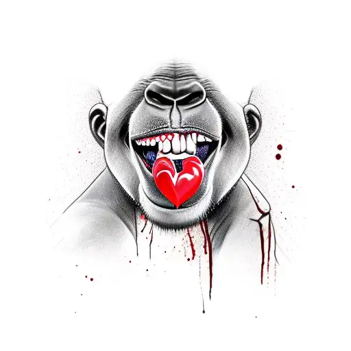 a bleeding heart in a gorillas mouth tattoo design idea