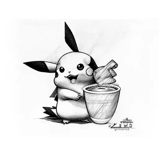 Pikachu holding coffee tattoo design idea