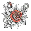 red rose and lilys and snake wrapped tattoo design idea