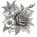 red rose and lilys and snake wrapped tattoo design idea